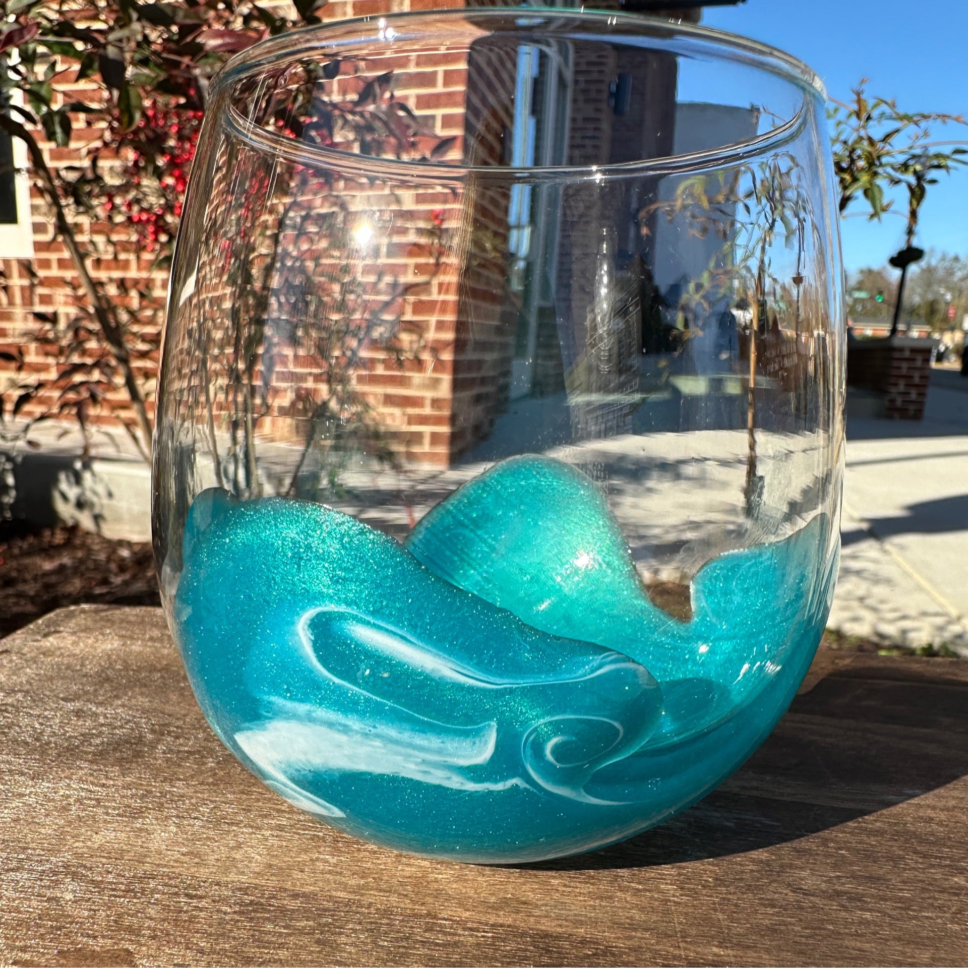 Resin Accented Stemless Wine Glass-Turquoise/white | Cravintocreate